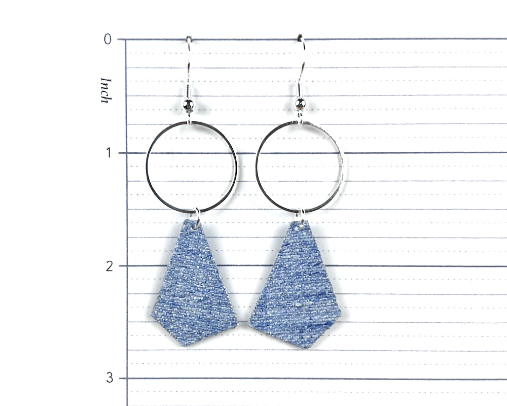 Faded Denim Blue Dangle Earrings with Silver Circles