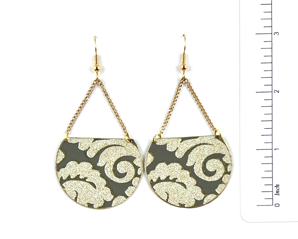 Gold and Grey Scroll Design Semicircles with Gold Chain