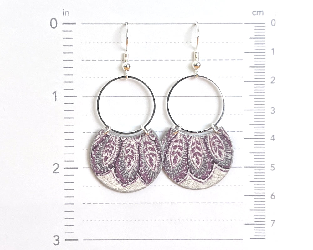 Purple Crescents with Silver Circles Earrings