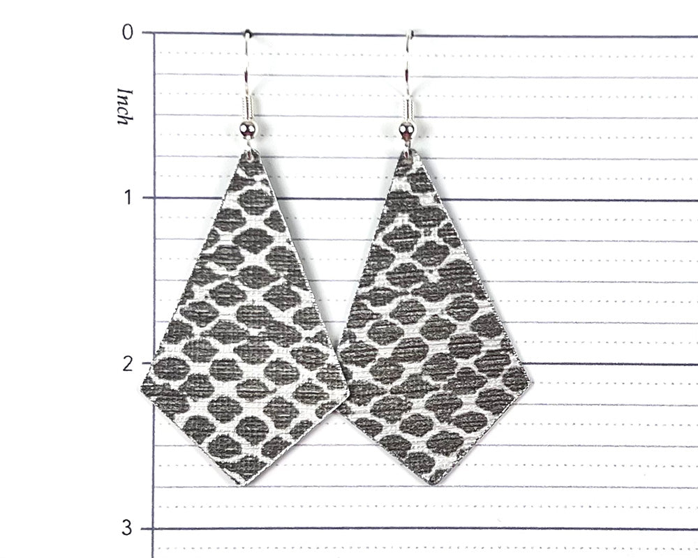 Elongated Diamond Silver Snakeskin Print Earrings