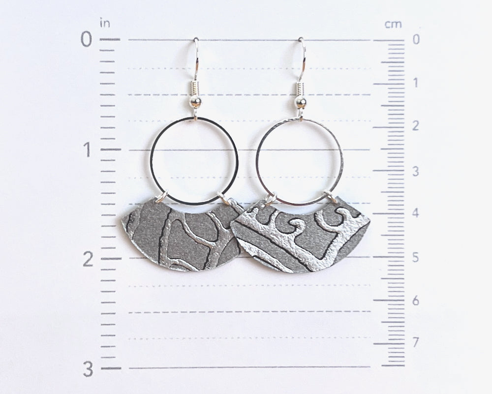 Abstract Silver Damask Pattern Earrings with Silver Circles