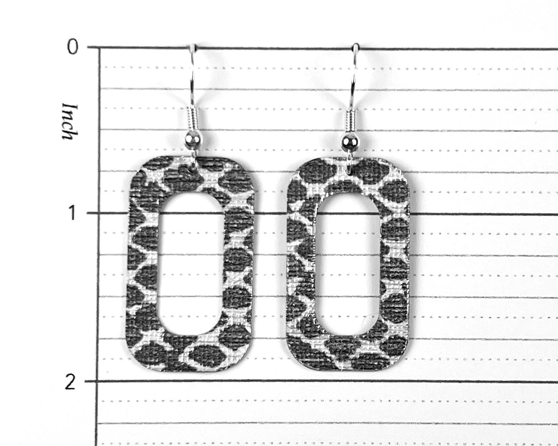 Open Rectangle Silver Snakeskin Print Earrings