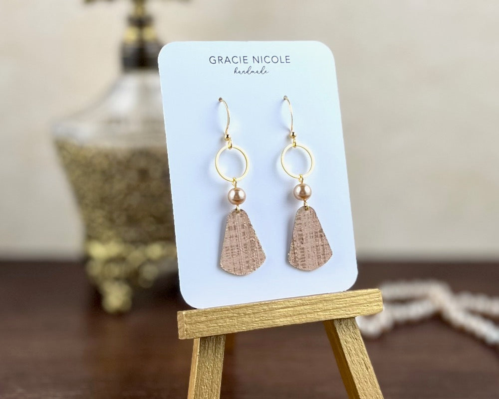 Peachy Earrings with Faux Pearls and Gold Circle Accents