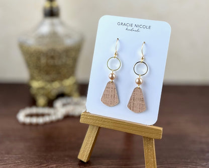 Dusty Pink Earrings with Faux Pearls and Gold Circle Accents