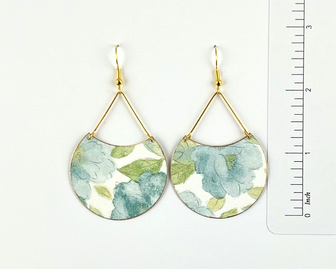 Blue and Green Floral Crescent Earrings