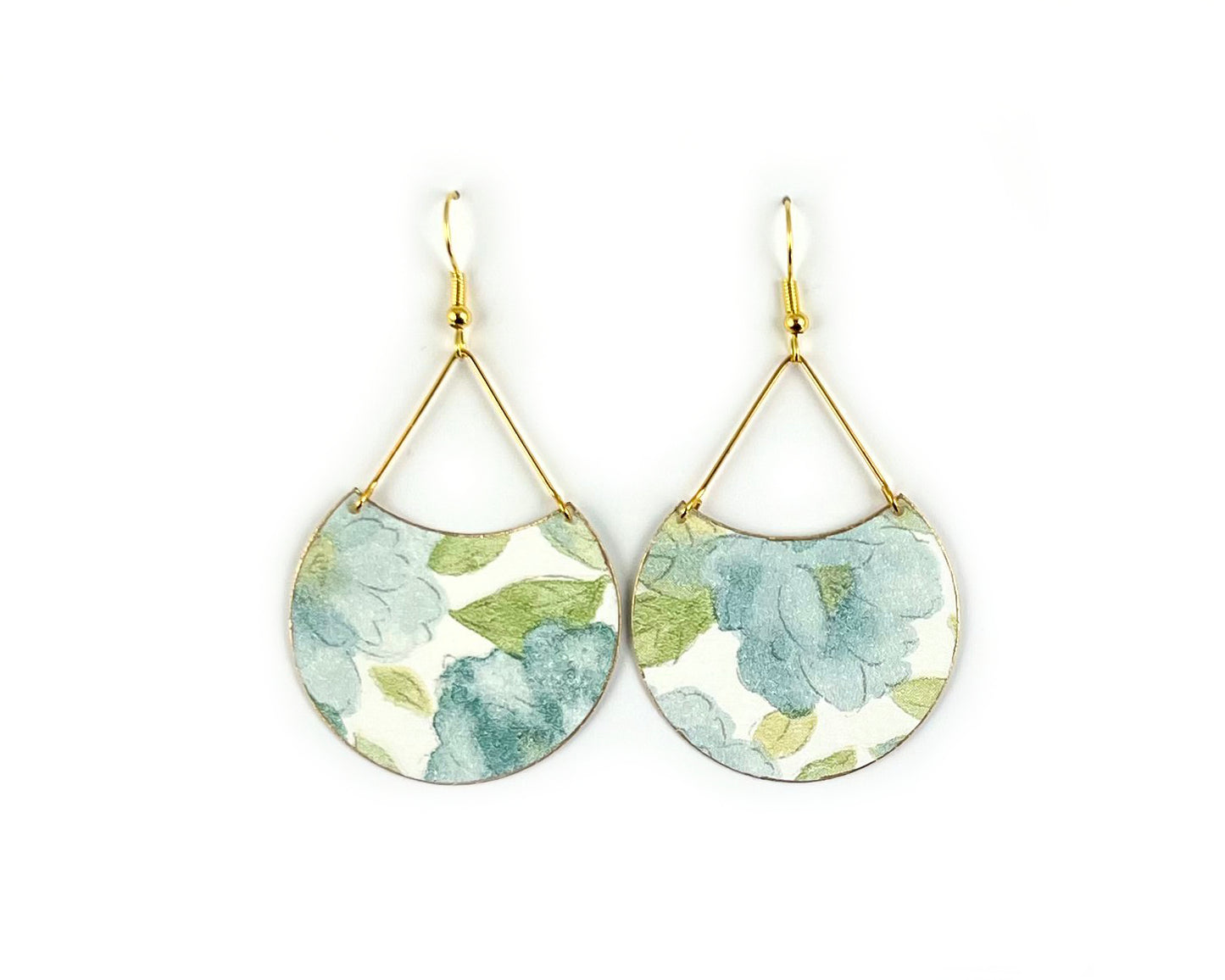 Blue and Green Floral Crescent Earrings