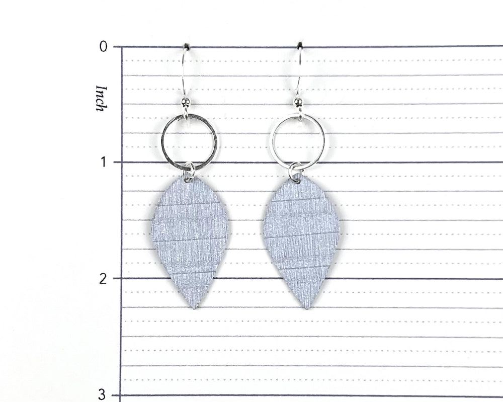 Blue Leaf Drop Earrings with Silver Circles