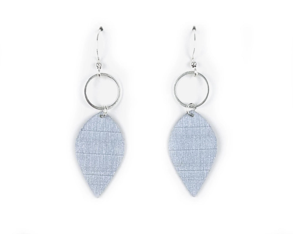 Blue Leaf Drop Earrings with Silver Circles