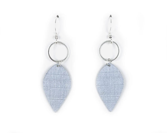 Blue Leaf Drop Earrings with Silver Circles