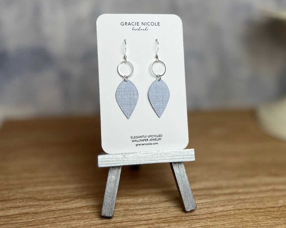 Blue Leaf Drop Earrings with Silver Circles