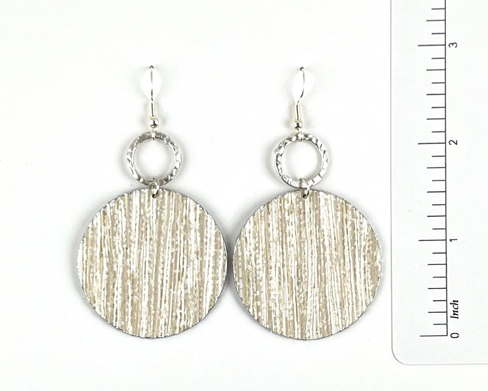 Cream "Silk Georgette" Textured Circle Earrings with Silver Circle Accents