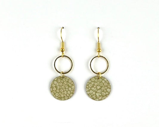 Elegant Dappled Moss Green and Gold Circle Earrings