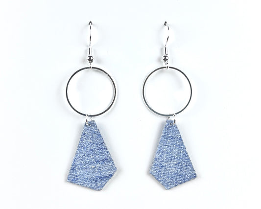 Faded Denim Blue Dangle Earrings with Silver Circles