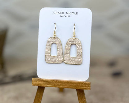 Pearly Beige Faux Stone Open Arch Earrings - Small