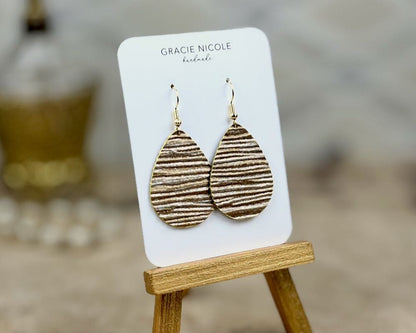 Shimmery Gold Textured Teardrop Earrings