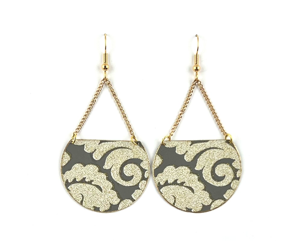 Gold and Grey Scroll Design Semicircles with Gold Chain