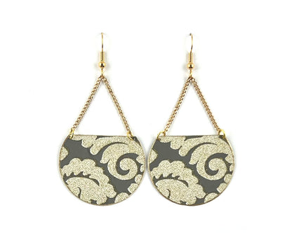 Gold and Grey Scroll Design Semicircles with Gold Chain