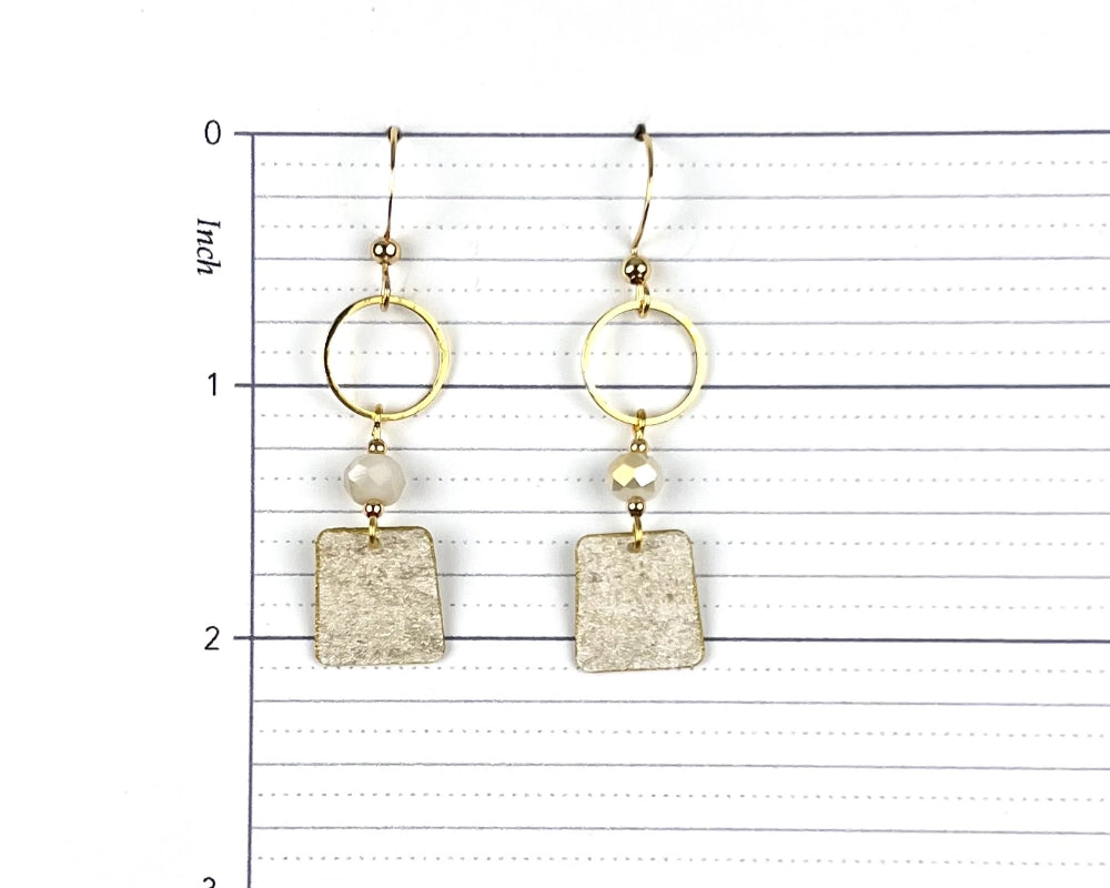 Delicate Gold and Ivory Squares Wallpaper Dangle Earrings