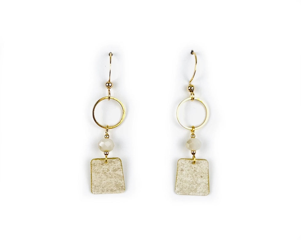 Delicate Gold and Ivory Squares Wallpaper Dangle Earrings