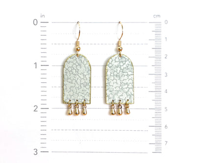 Pastel Green Arch Earrings with Gold Teardrop Dangles