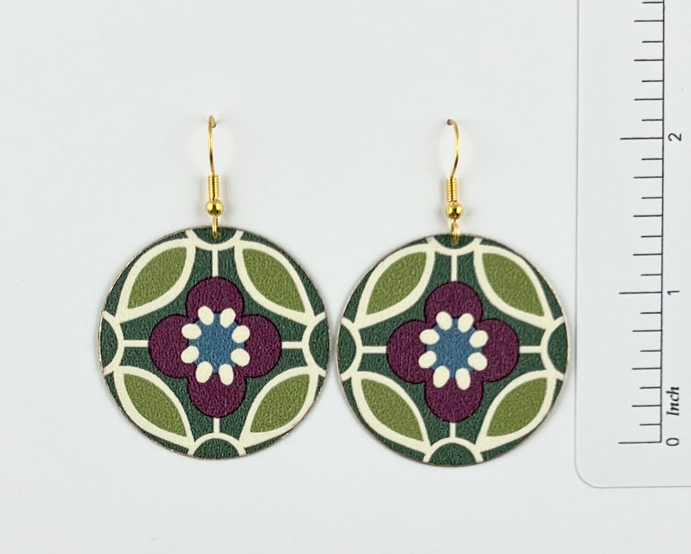 Groovy Green, Blue and Red Flower Print Earrings