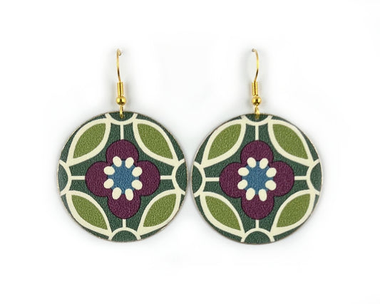 Groovy Green, Blue and Red Flower Print Earrings