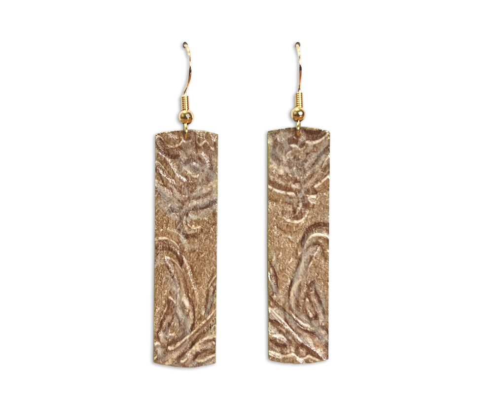 Long Earrings with Etched Floral Motif