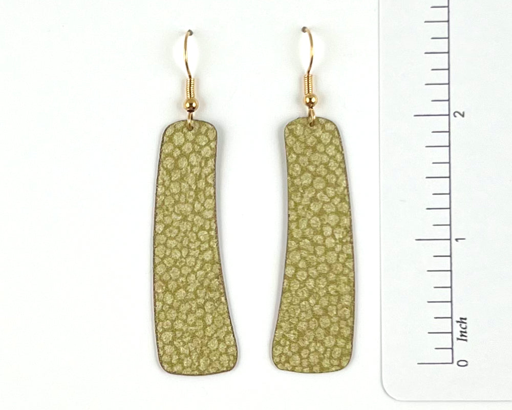 Whimsical Curved Rectangle Moss Green Earrings