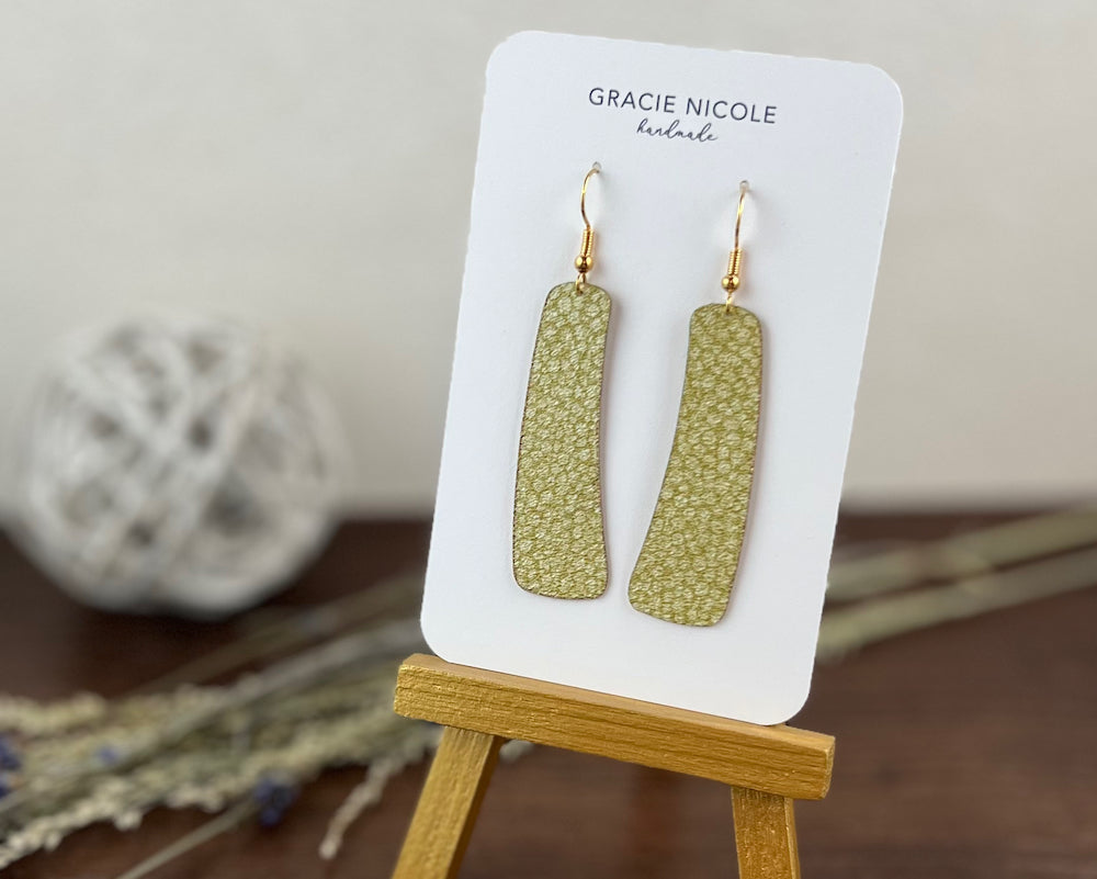 Whimsical Curved Rectangle Moss Green Earrings