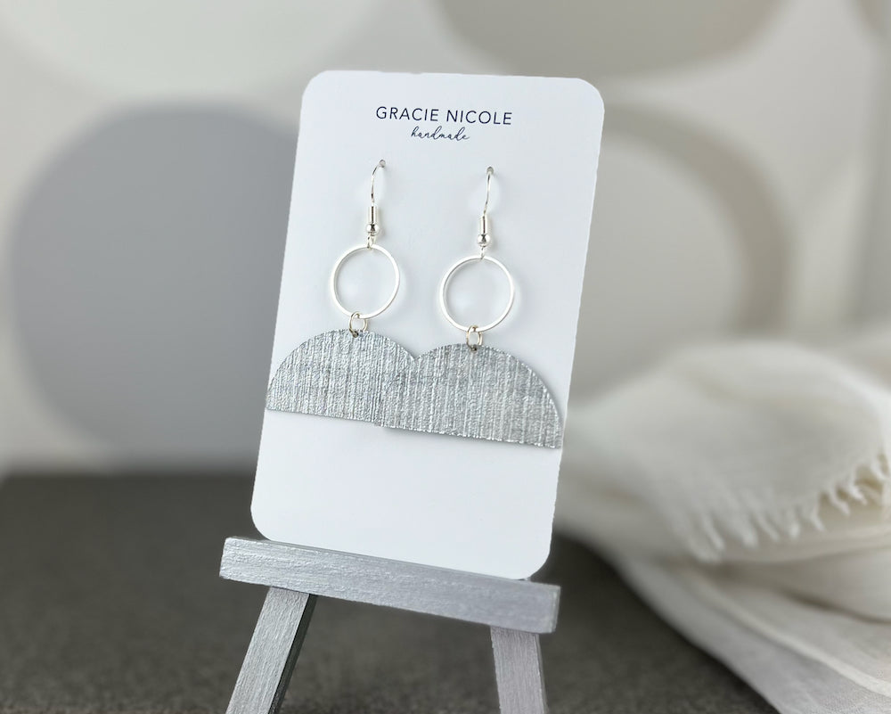 Playful Silver Metallic Wallpaper Earrings with Silver Hoops