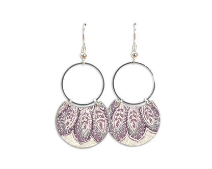 Purple Crescents with Silver Circles Earrings