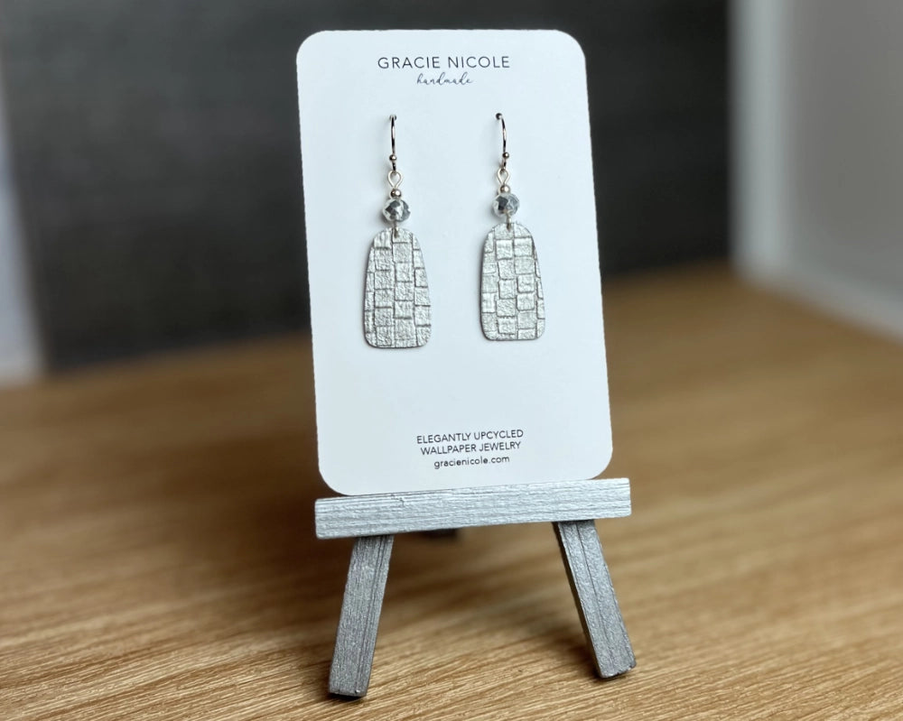 Textured Silver Arch Earrings with Bead Accents