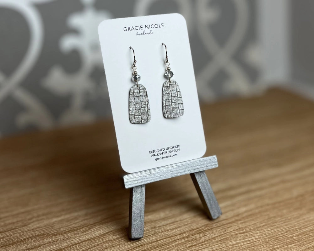 Textured Silver Arch Earrings with Bead Accents