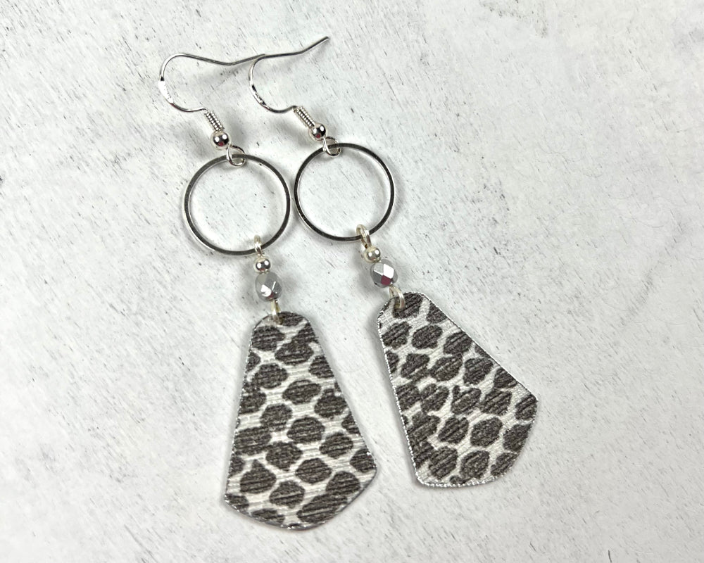 Elegant Silver Snakeskin Print Earrings with Silver Circles