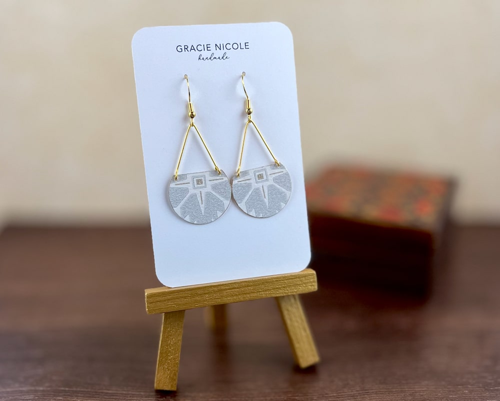 Sophisticated Gold and Grey Wallpaper Dangle Earrings