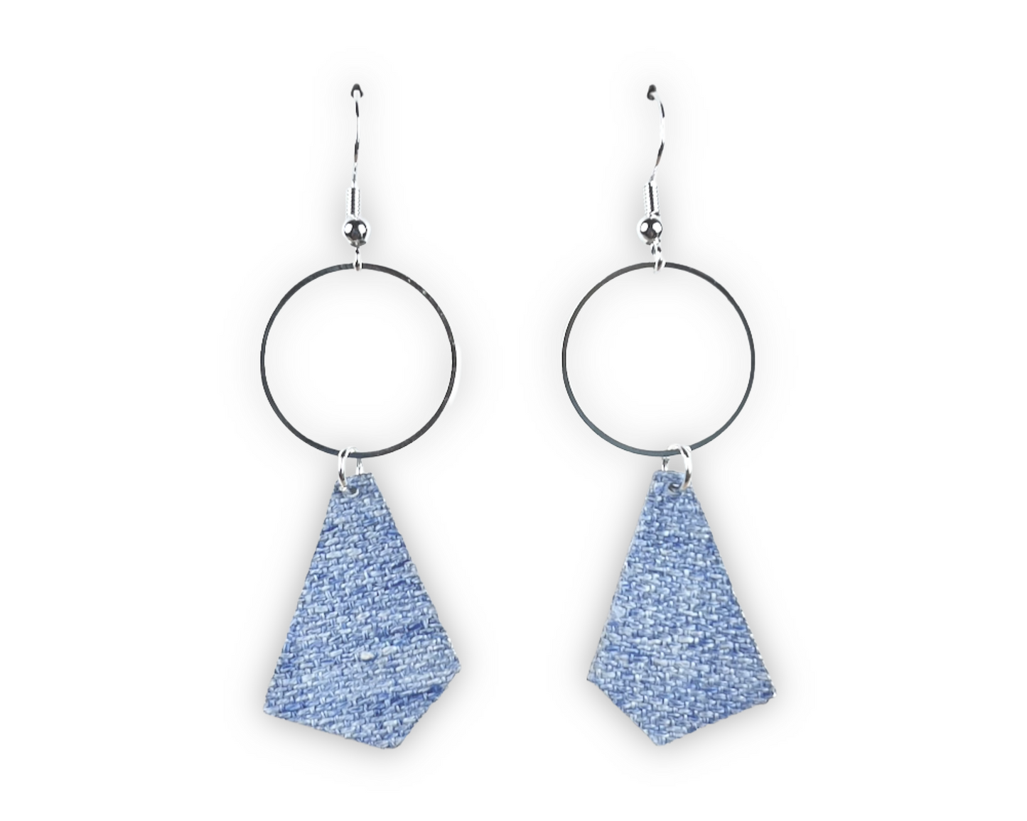 Faded Denim Blue Dangle Earrings with Silver Circles