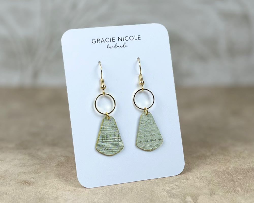 Soft Sage Earrings with Gold Circle Accents