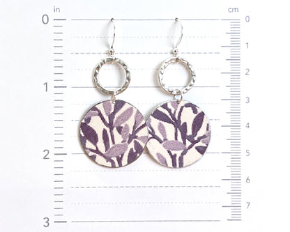 Purple Leaf Print Circle Earrings