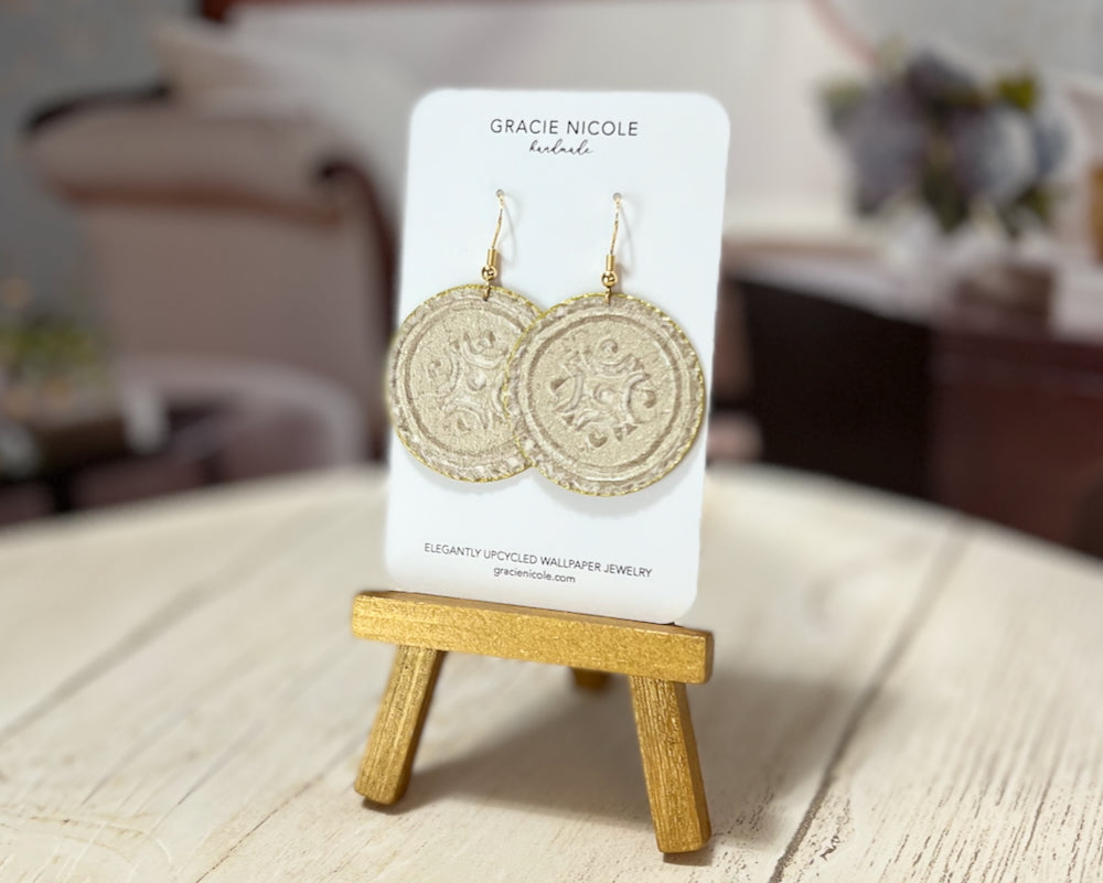 Pearly Gold Medallion Earrings