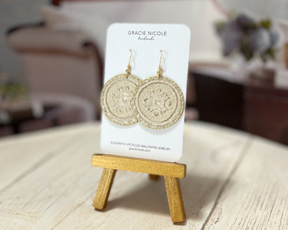 Pearly Gold Medallion Earrings