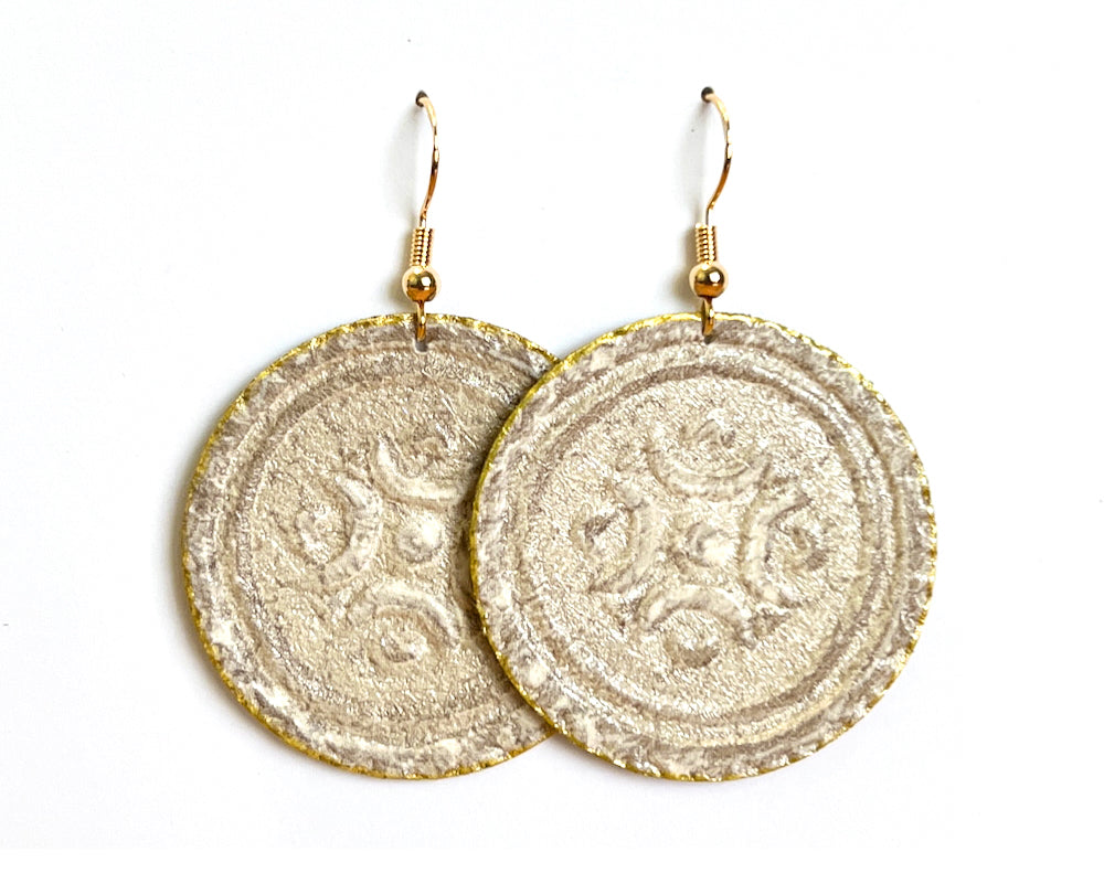 Pearly Gold Medallion Earrings