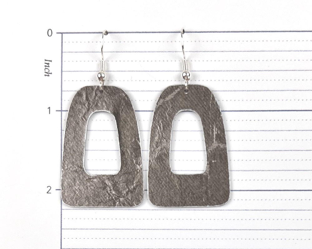 Pewter Faux Leather Open Arch Earrings - Large