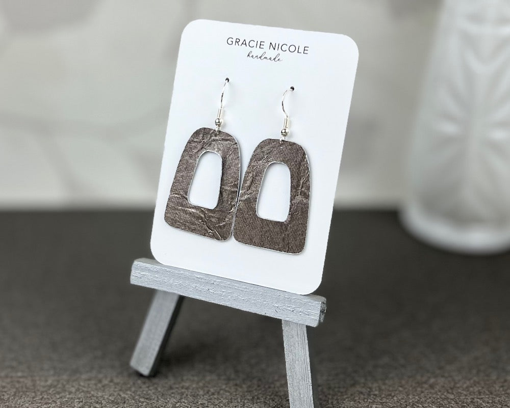 Pewter Faux Leather Open Arch Earrings - Large