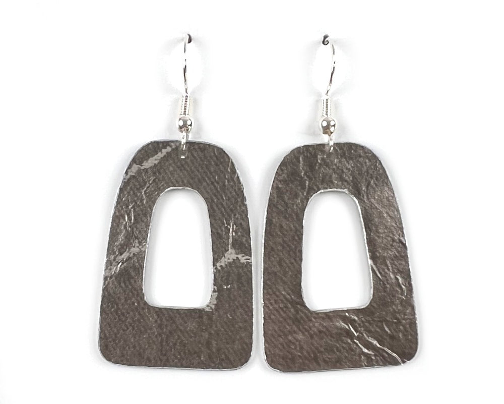 Pewter Faux Leather Open Arch Earrings - Large