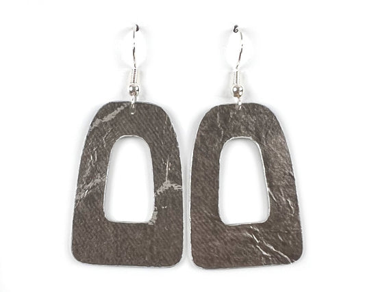 Pewter Faux Leather Open Arch Earrings - Large