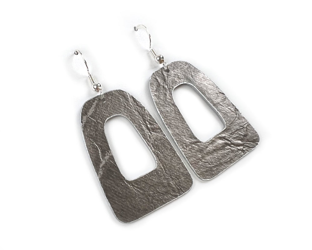 Pewter Faux Leather Open Arch Earrings - Large