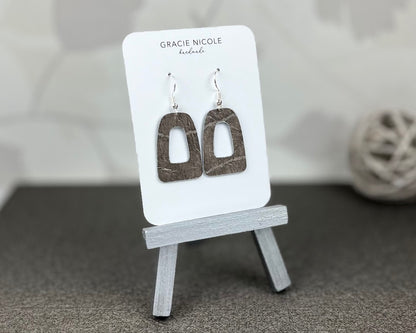 Pewter Faux Leather Open Arch Earrings - Small