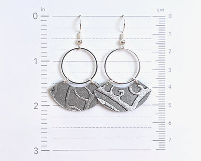 Abstract Silver Damask Pattern Earrings with Silver Circles