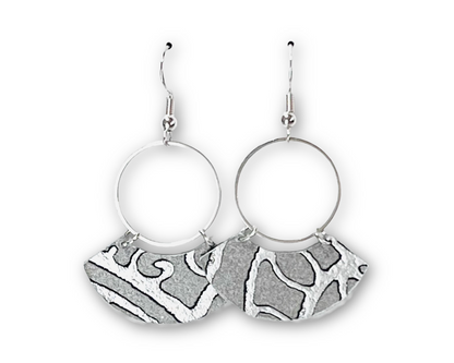 Abstract Silver Damask Pattern Earrings with Silver Circles