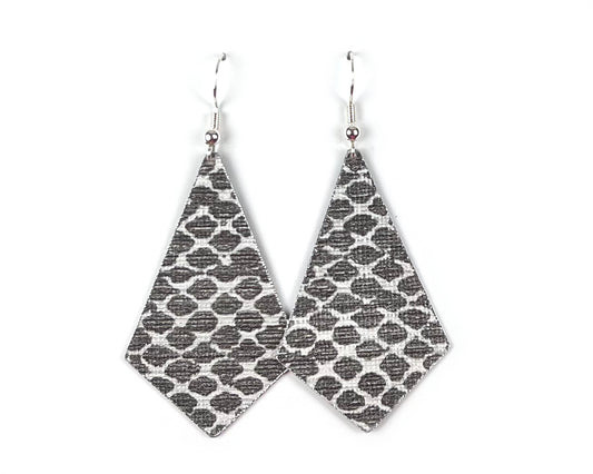 Elongated Diamond Silver Snakeskin Print Earrings